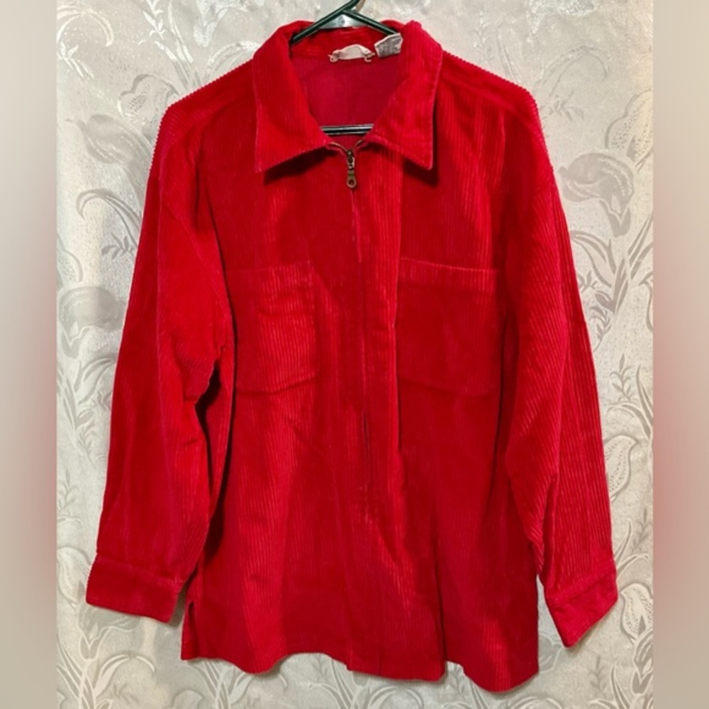 Weekend Provisions Red Corduroy Oversized Zip Up Outerwear